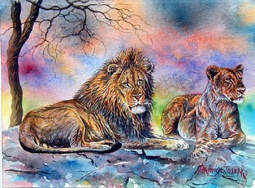 Grand Lion et Lionesse de l’Afrique Peinture à l'huile